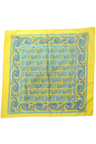 Vintage Yellow Cotton Bandana w/ Blue & Green Paisley Design