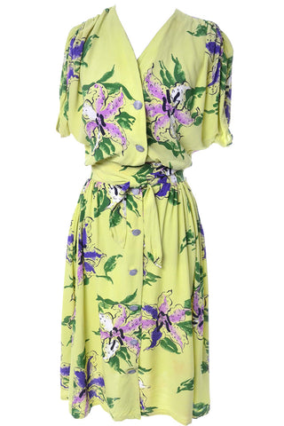 Rare Zukin California 1940s Rayon Novelty Print Tropical Floral 2 pc Vintage Dress Skirt and Top - Dressing Vintage