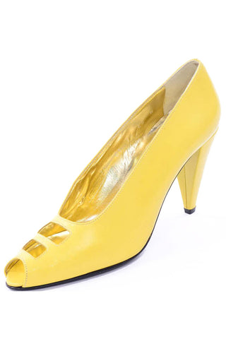 80s Escada Yellow Vintage Shoes Peep Toe Heels Never Worn 7.5AA