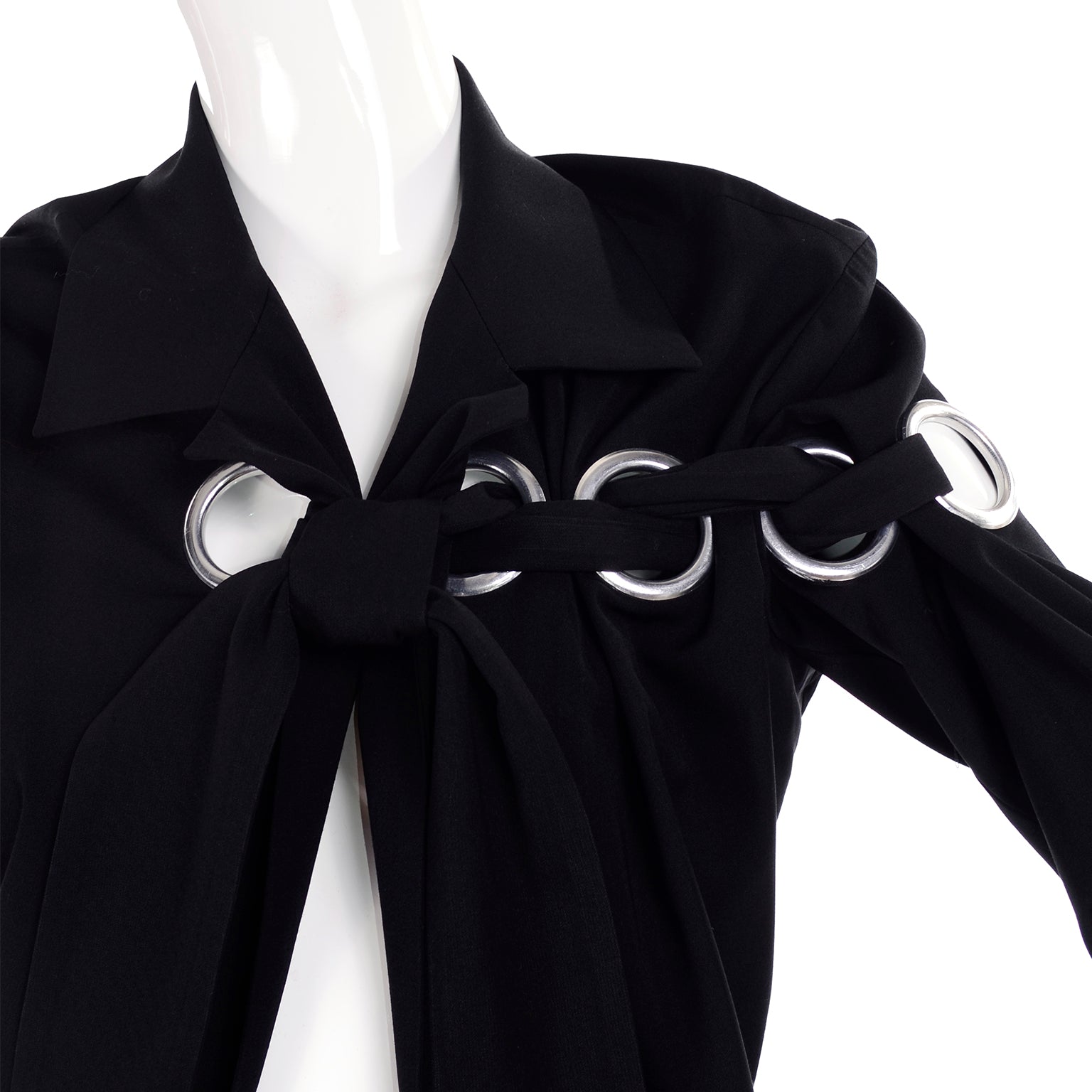S/S 2004 Yohji Yamamoto Avant Garde Black Skirt & Jacket W/ Tied Grommets