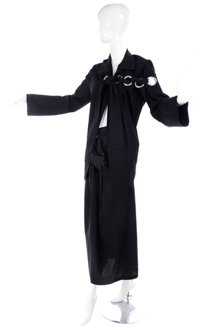 2004 Yohji Yamamoto black skirt blouse tied grommits