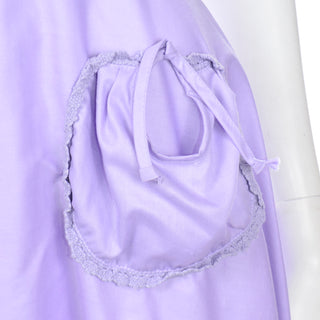 1970s Young Edwardian Vintage Purple Cotton Dress Round Lace trimmed pockets