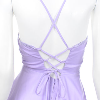 1970s Young Edwardian Vintage Purple Cotton Dress Corset tie back & Pockets