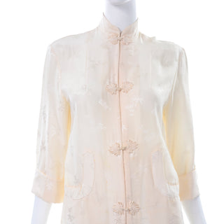 1960s Ivory Silk Chinese Long Housecoat or Cheongsam Size S/M
