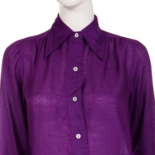 1970s Yves Saint Laurent Purple Cashmere & Silk Vintage Blouse S