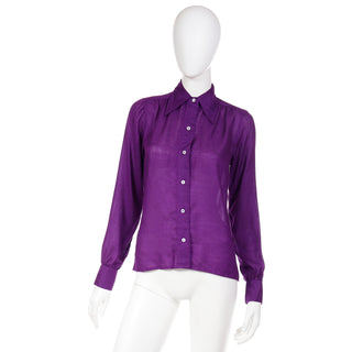 YSL 1970s Yves Saint Laurent Purple Cashmere & Silk Vintage Blouse