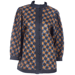 1976 Yves Saint Laurent Vintage Blue Check Jacket YSL Russian Peasant Rare silk 