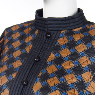 Quilted silk 1976 Yves Saint Laurent Vintage Blue Check Jacket YSL Russian Peasant