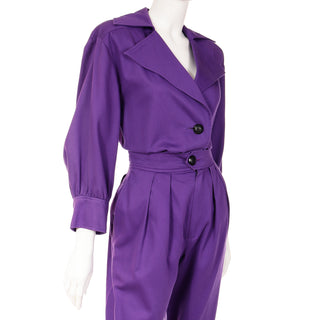 1985 Yves Saint Laurent Purple Cotton 2 Pc Pants and Shirt Outfit