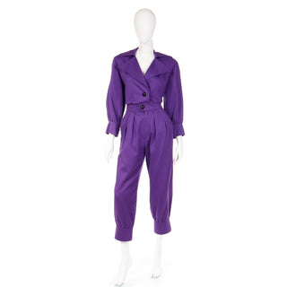 1985 Yves Saint Laurent Purple Cotton 2 Pc Pants and Shirt Outfit