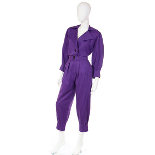 1985 Yves Saint Laurent Purple Cotton 2 Pc Pants and Shirt Outfit