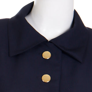 1987 Yves Saint Laurent Navy Blue Mohair Blend Jacket W Chain Belt Vintage
