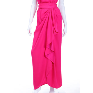 1990s Yves Saint Laurent Haute Couture Hot Pink Long Evening Dress 