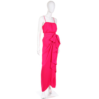 1990s Yves Saint Laurent Haute Couture Hot Pink long silk 2 piece Evening Dress
