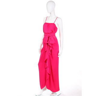 1990s Yves Saint Laurent Haute Couture Hot Pink Evening Dress Long 2 pc