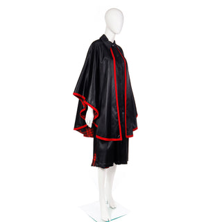 YSL 1970s Yves Saint Laurent YSL Vintage Black &  Red Tartan Plaid Cape Coat