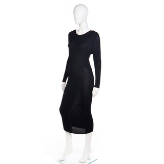 YSL 1980s Yves Saint Laurent Vintage Bodycon Black Knit Dress