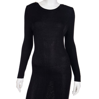 1980s Yves Saint Laurent Vintage Bodycon Black Knit Dress Variation