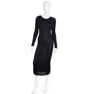 1980s Yves Saint Laurent Vintage Bodycon Black Knit Dress YSL Collection
