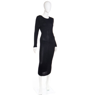 1980s Yves Saint Laurent Vintage Bodycon Black Knit Dress medium