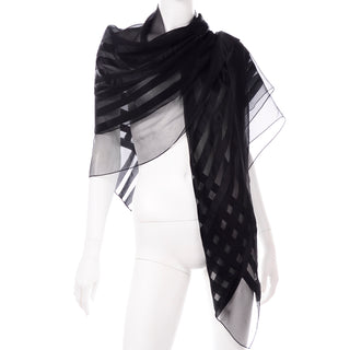 YSL Vintage Yves Saint Laurent Foulards Silk Oversized Large Black Sheer Scarf or Shawl Wrap