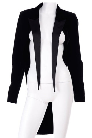 Saint Laurent black velvet tuxedo tails jacket with cutaway front