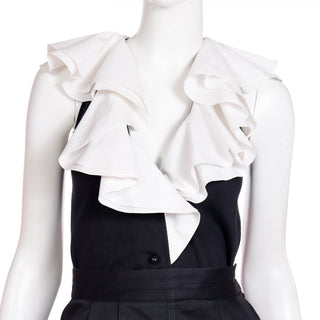 Yves Saint Laurent layered white ruffle collar on two piece black dress