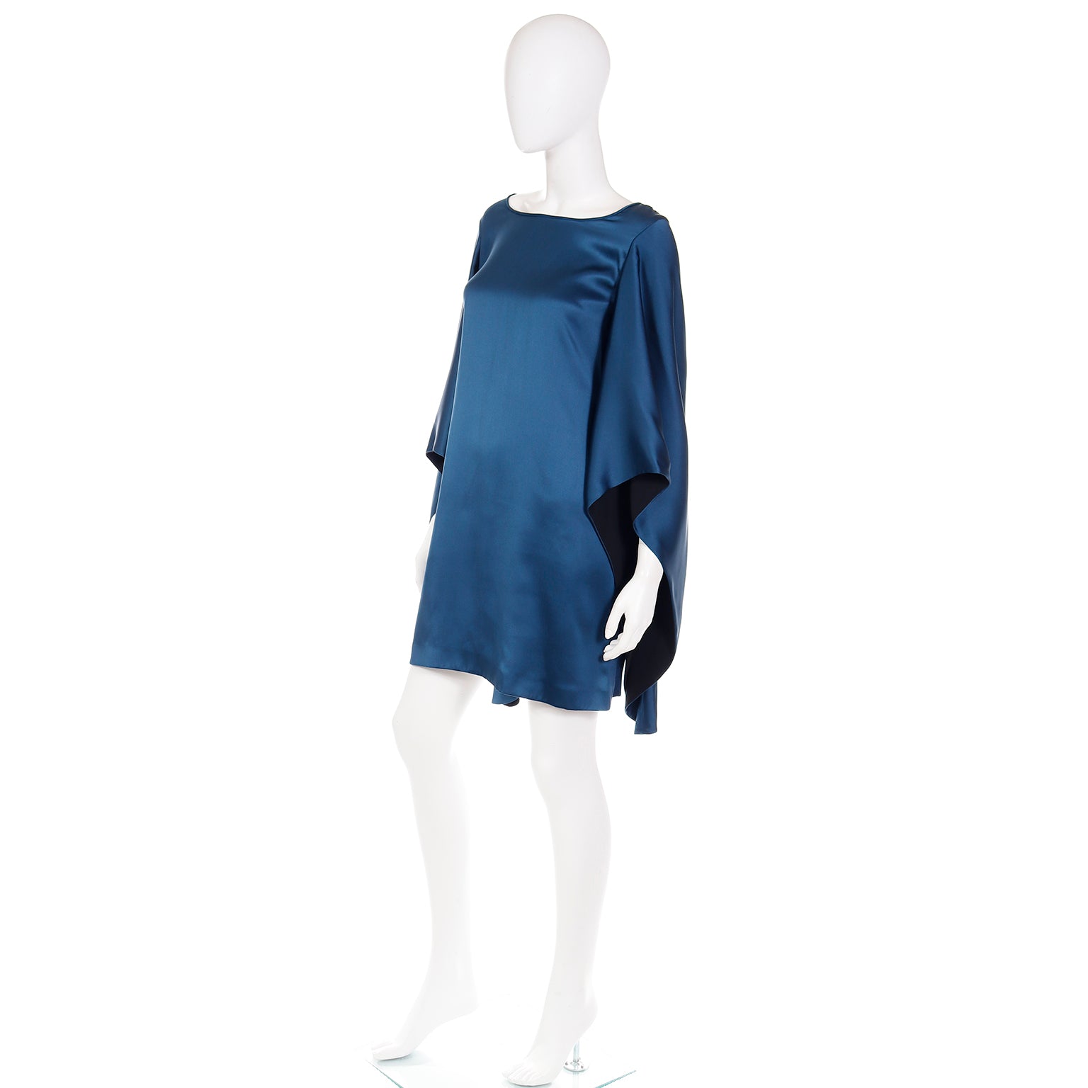 saint laurent blue dress draped dress in double-face silk satin in Blue | Saint Laurent