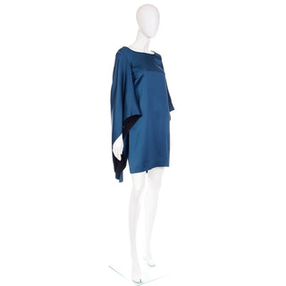 2012 Yves Saint Laurent Blue Silk Evening Mini Deadstock Evening Dress w statement sleeves
