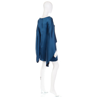 2012 Yves Saint Laurent Blue Silk Evening Mini Deadstock Evening Dress with pagoda sleeves