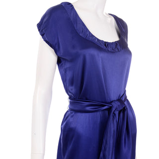 Yves Saint Laurent Blue Silk Charmeuse Evening Dress cap sleeves