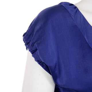 Yves Saint Laurent Blue Silk Charmeuse Evening Dress w gathered cap sleeves