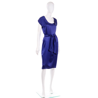 Yves Saint Laurent Blue Silk Charmeuse Evening Dress with sash belt