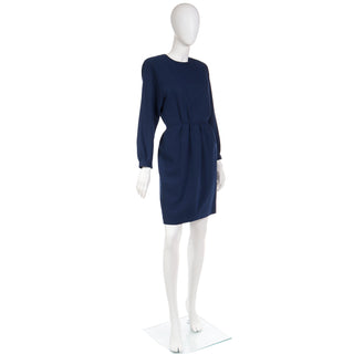 1980s Yves Saint Laurent Navy Blue Vintage Wool dress France
