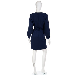 1980s Yves Saint Laurent Navy Blue Vintage Wool dress made in France