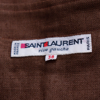 1980s Yves Saint Laurent Brown Linen Jacket w Original Belt Made in Francxe