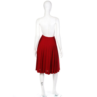 1990s Yves Saint Laurent Burgundy Red Boucle Wool Pleated Skirt France