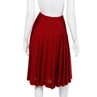 1990s Yves Saint Laurent France Burgundy Red Boucle Wool Pleated Skirt 