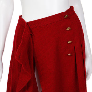 1990s Yves Saint Laurent Burgundy Red Boucle Wool Pleated Skirt Made in France