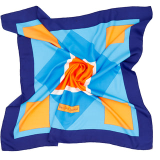 1980s YSL colorblock scarf in orange and blue silk