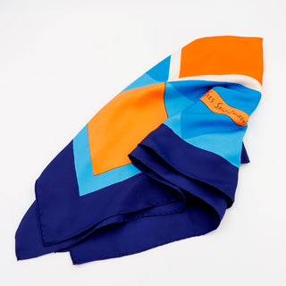 Vintage YSL silk scarf with geometric blue and orange designs