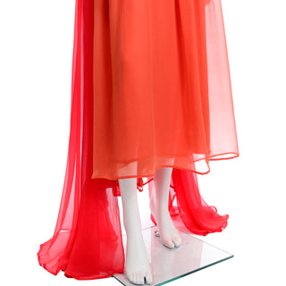 1970s rare Yves Saint Laurent Haute Couture Silk Orange & Red Evening Gown 