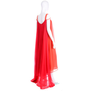 1970s Yves Saint Laurent Couture Silk Orange & Red Evening Gown  Dress