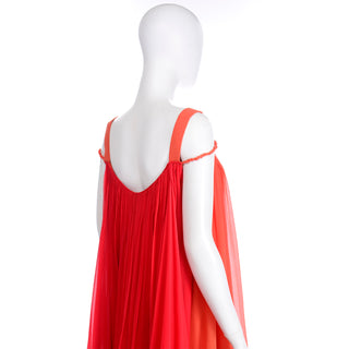 1970s Yves Saint Laurent Couture Silk Orange & Red Evening Gown Grecian Roman Style