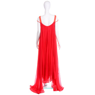 1970s Yves Saint Laurent Couture Silk Orange & Red Evening Dress 