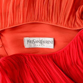 1970s Yves Saint Laurent Couture Silk Orange & Red Evening Gown