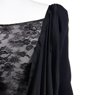 1990 Deadstock Yves Saint Laurent Long Black Evening Dress Gown W Lace & Hood Details