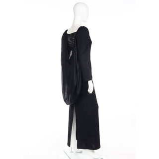 1990 Deadstock Yves Saint Laurent Long Black Evening Dress Gown W Lace & Hood Size S