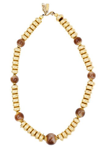 1970s YSL Vintage Gold Disc Bead Necklace W Brown Beads
