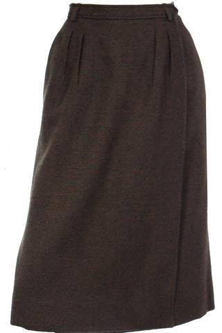 1980s Yves Saint Laurent Green & Gold YSL Wool Skirt